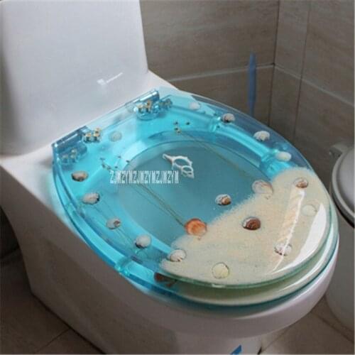 New 47*38CM High-grade Beautiful Light Blue Really Dry Flower Shells Resin Toilet Seat Cover U/V/O Type Universal Toilet Cover