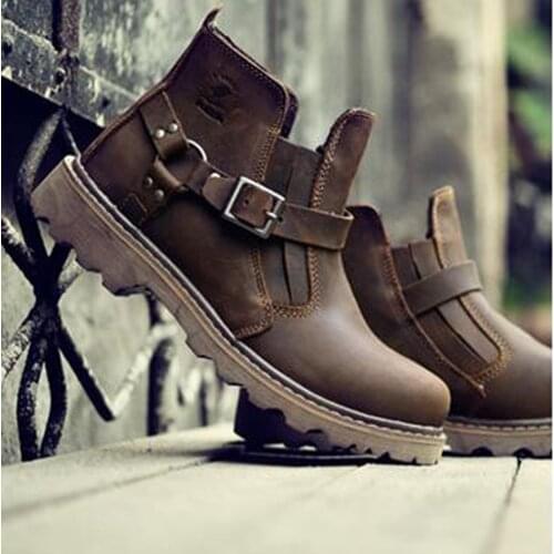 MJ MOTO Retro Motorcycle short Boots Cow Leather Racing Shoes Street Moto Motorbike Bike Motocross Chopper Boot Motorcycle Boots