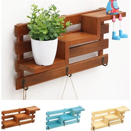 Retro Solid Wood Multi-function Stair Wall Upper Shelf Creative Home Living Room Wall decoration Storage Finishing Shelf Storage
