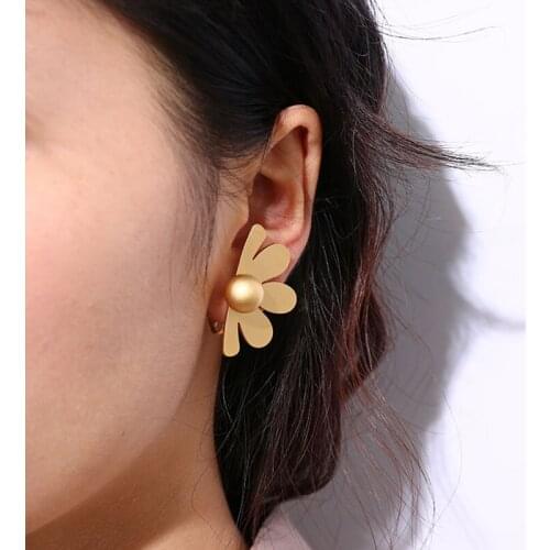 Trendy Brass Flower Ball Clip Earring Gold Color Copper Fashion Women Jewelry Without Pin Earring