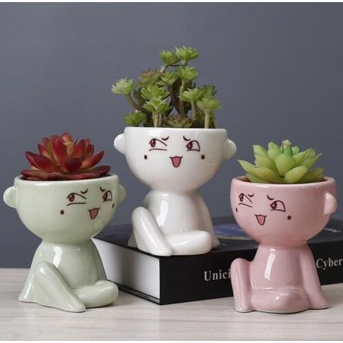 Cartoons Humanoid Ceramics FlowerPot Outdoor Portrait Sculpture Cactus Succulent Plant Bonsai Pot Garden Decoration Accessories