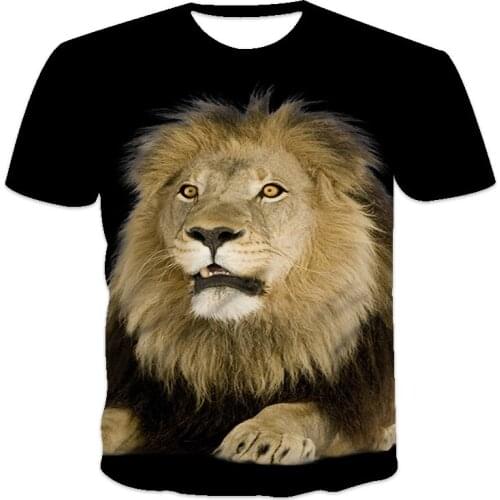 Summer best-selling new mens T-shirt loose clothes retro short-sleeved fashion animal lion pattern print O-neck mens T-shirt