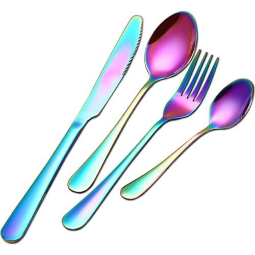 Stainless Steel Flatware Set Colorful Rainbow Cutlery Knife Fork Teaspoon Dishwasher Safe Silverware Tableware Set Dinnerware