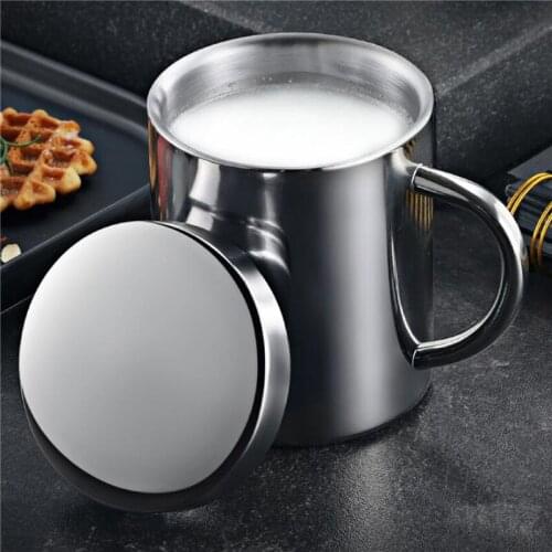 Stainless Steel Kitchen Coffee Mug Easy Grip With Lid Bar Double Wall Drinking Milk Office Large Capacity Thermal Insulated