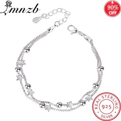 Original 925 Silver Charms Bracelets Wedding Jewelry Double Layered Chain With Stars & Round Beads Bracelets Bangles For Women