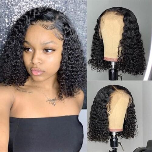 Deep Curly Lace Front Human Hair Wigs 13x4 Lace Frontal Wigs Brazilian Deep Wave Short Bob Lace Frontal Wig180 Density Wigs Remy