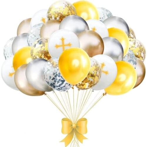 30PCS Easter Bless Cross Easter Balloons Party Easter Decoration Ballon Baptism Forked Holy Communion Favors Christen Decotion