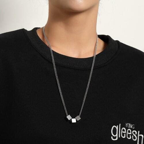 QiLuxy Vintage Punk Silver Color Geometric Pendant Necklaces for Women Men Fashion Block Hop Hip Chain Necklaces Party Jewelry
