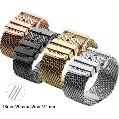 18mm 20mm 22mm 24mm Stainless Steel Wrist Band Strap Universal Men Women Mesh Milanese Watchband Link Bracelet Accessories Gold