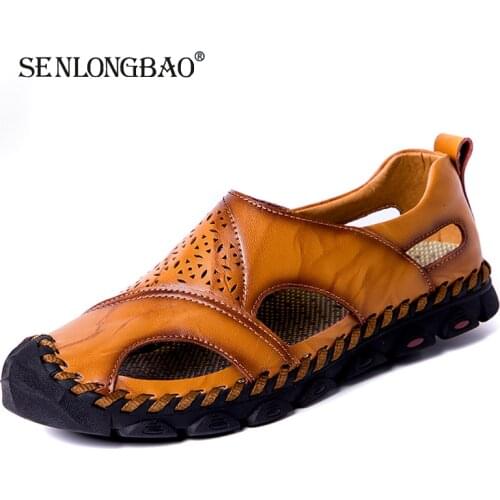 New Summer Breathable Flat Men Sandals Men High Quality Leather Sandals Fashion Outdoor Casual Beach Mens shoes Plus Size 38-48