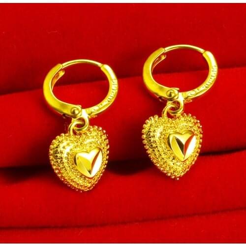 Heart Pendant Earrings Jewelry Yellow Gold Filled Vintage Chic Womens Dangle Earrings