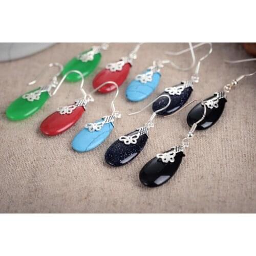 Brinco wedding brincos moda pendientes earring VINTAGE Shiny Goldstone Drop &925 Sterling Earrings