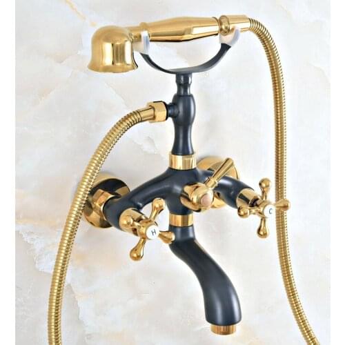Oil Rubbed Bronze Gold Brass Wall Mounted Claw-foot Bathtub Faucet Tub Filler Mixer Tap Handheld Shower