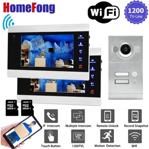 Homefong 7 Inch Wifi Video Intercom 2 Apartment Wireless Video Door Phone Doorbell Camera System 1200TVL Motion Detection