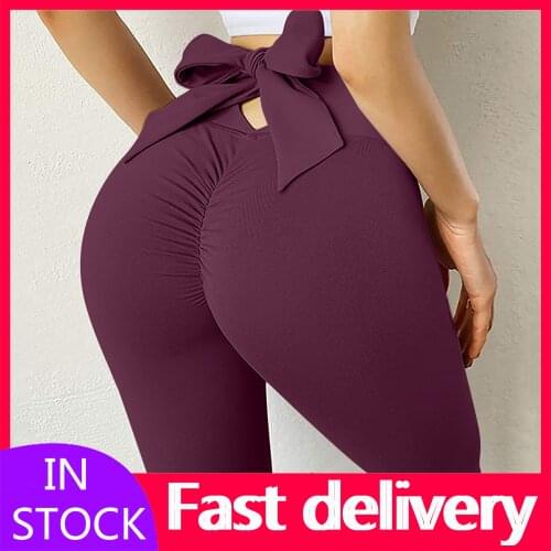 #VO leggings sport women fitness Bowknot Seamless Push Up Yoga Pants Pure Color Hip Lifting Elastic Fitness Running leggings