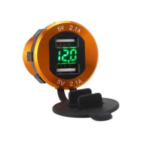 2.1A With Voltmeter Wire In-Line 10A Fuse Dual USB Charger Socket Waterproof Power Outlet For 12-24V Car Boat Marine Motorcycle