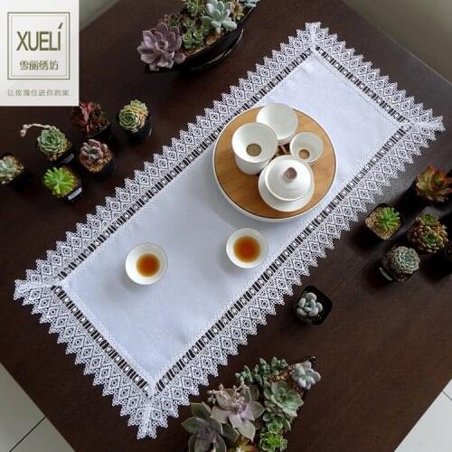 High-end white luxury beige embroidery lace cloth art European home textiles table cloth table runner Dust cover