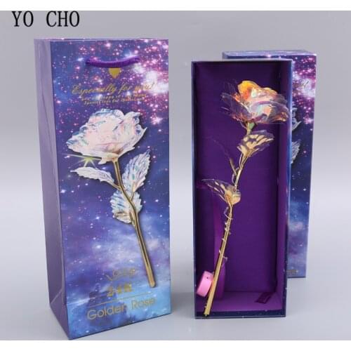 YO CHO 24K Plated Gold Rose Artificial Flower 24K Foil Rose Galaxy Box Birthday Valentine Mothers Day Christmas Creative Gift