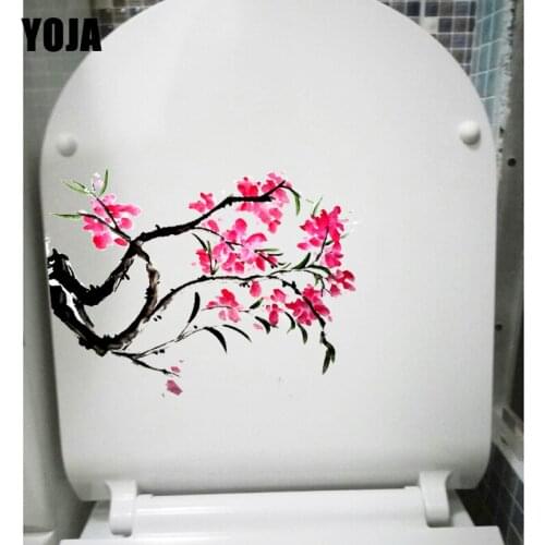 YOJA 21*24.8CM Chinese Painting Peach Branch Classic Toilet Sticker Home Bedroom Wall Decor T1-0466