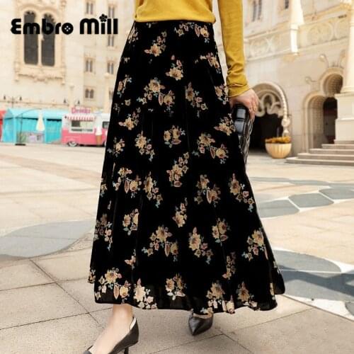 High Quality Autumn And Winter New Vintage Style Female High-Waist Flocking Print Mid-Length Elegant A-line Skirt S-XL