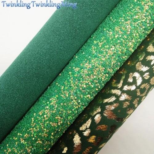 GREEN Glitter Fabric, Leopard Printed Faux Fabric, Suede Synthetic Leather Fabric Sheets For Bow A4 21x29CM Twinkling Ming XM889