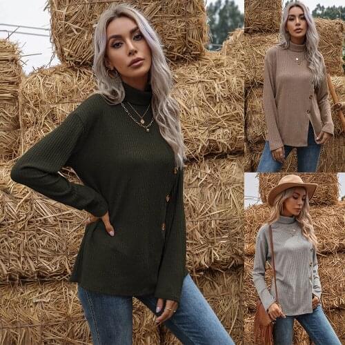 Women’s Clothes Turtleneck Pure Color Long sleeve Asymmetrical Spring Autumn Winter loose Bottoming Shirt Knitting T-shirts Woma