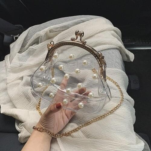 Women bag Transparent PVC Flap Shell Fashion Solid Pearl shoulder bag pures and bags crossbody Korean ladylike bag
