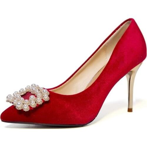 Ladies Fashion and Comfortable Microfiber High Heels Slippers Ladies Cute Pearl High Heels