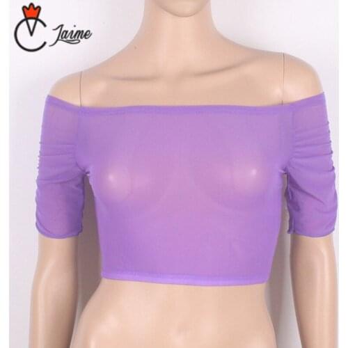 Endsvillyou Belly dance transparent top Dancewear Short Sleeves Boat Neck Chest Support Bottoming Bodysuit for Women 24 Colors