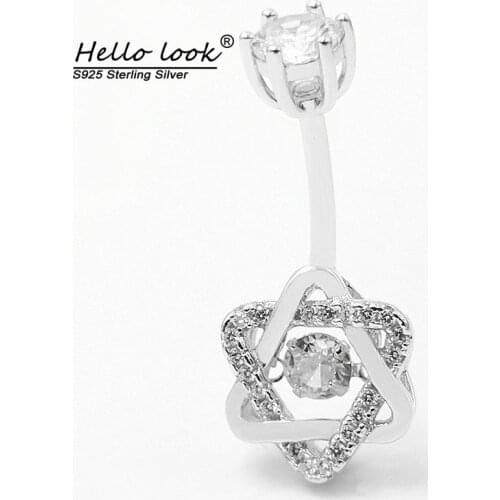 HelloLook 925 Sterling Silver Cubic Zirconia Heart Belly Button Ring Navel Piercing Women Fashion Sexy Body Jewelry