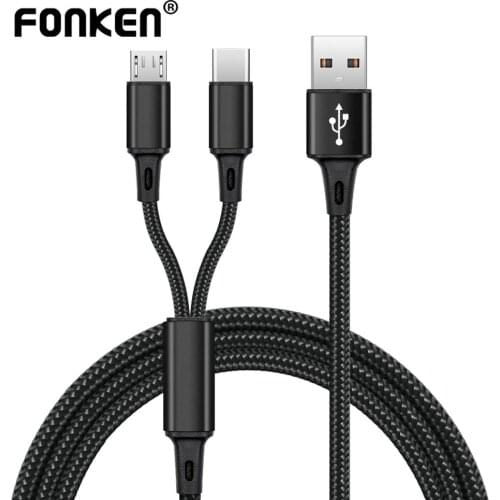 2 in 1 Micro USB Cable Reversible USB Type C Charger Nylon Micro Cable USB C Charging for Power bank Mobile Phone Cables