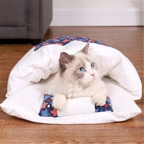 2021 Removable Pet Cat Bed House Puppy Kennel Nest Cushion Winter Warm Dog Cat Bed Sleeping Bag Sofa Mat