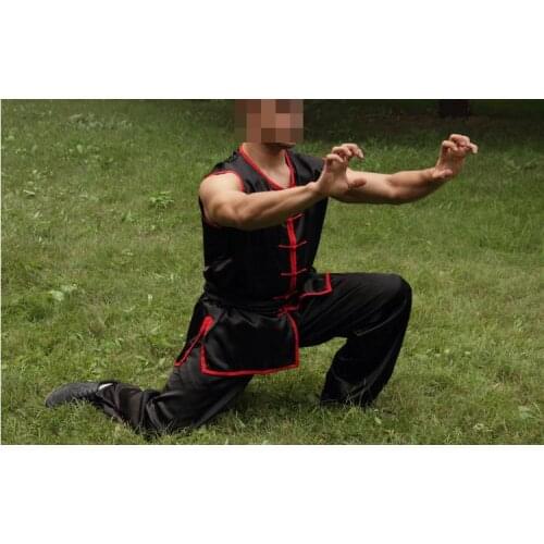 3color black/blue unisex Wu shu wu clothing nanquan sleeveless uniforms martial arts kung fu performance costumes wushu suits