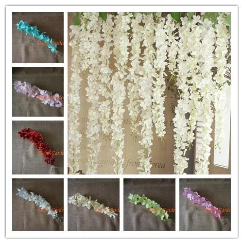 50PCS Artificial Hydrangea Wisteria Flower String DIY Simulation Wedding Arch Square Rattan Wall Hanging Basket Can Be Extension