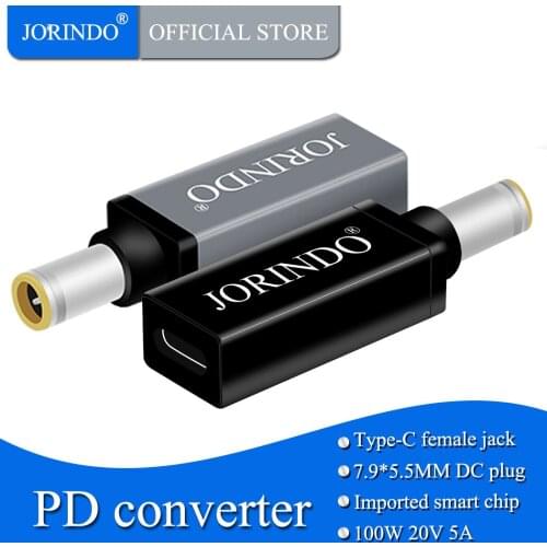 JORINDO Lenovo notebook Laptop PD Decoy 100W converter,Type-C USB3.1 male plug to DC7.9*5.5mm with pin Laptop power adaptor