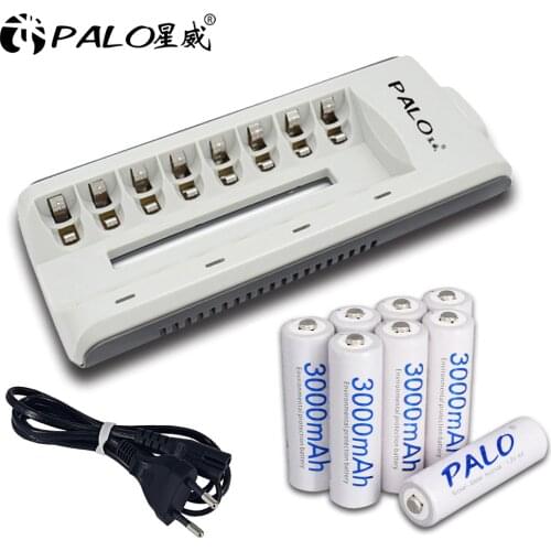 8Pcs PALO NIMH AA Rechargeable Battery aa 3000mAh 1.2V Batteries With Charger for AA AAA NIMH NICD 1.2V batteria batteries