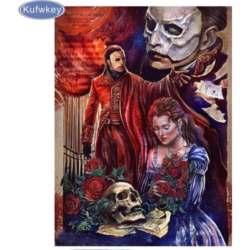 5D DIY Diamond painting skull mask man & the beauty Full Round Diamond embroidery gothic woman Cross stitch rhinestones