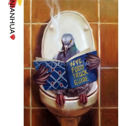 Diamond Painting 5D DIY Cartoon Animal Pigeon Gentleman Going To The Toilet Square Round Handmade Mosaic Kit Photo Mural Home