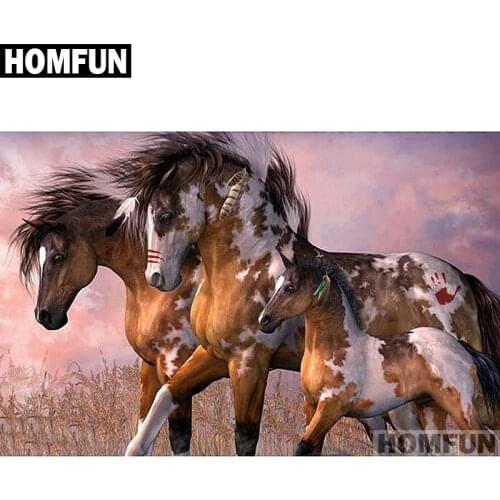HOMFUN Full Square/Round Drill 5D DIY Diamond Painting "Horse family" Embroidery Cross Stitch 5D Home Decor Gift A01459