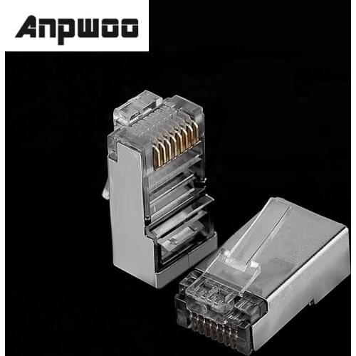 ANPWOO Cat5e RJ45 Plug Ethernet Cable Connector Male Network 8P8C 8Pin RJ45 stp Shielded Terminals Cat 5 Cat5 Gold Plated 100pcs
