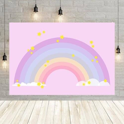 Avezano Pink Rainbow Baby Shower Phtography Background Yellow Stars Newborn Birthday Party Banner Backdrop Photocall Photo Studi