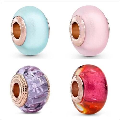 Authentic 925 Sterling Silver Glittering Sunset Murano Glass Charms Beads Fit Bracelet & Necklace DIY Jewelry For Women