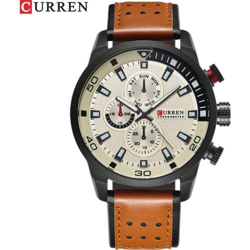 CURREN Casual Wrist Watch Analog Military Sports Men Watch Leather Strap Quartz Male Clock Relogio Masculino Reloj Hombre 2021