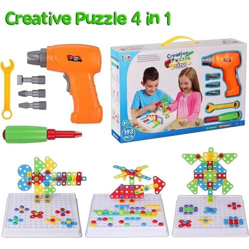 Kids Drill Screw Toy Design Drill Building Assembled Blocks Sets Educational Toys DIY 3D Jigsaw Electric Drill Screw Group Toys