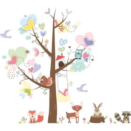 Love tree, fox, rabbit Decoration wall stickers for children bedroom Home Decor mural Nursery room Decal Cartoon Art wall paper