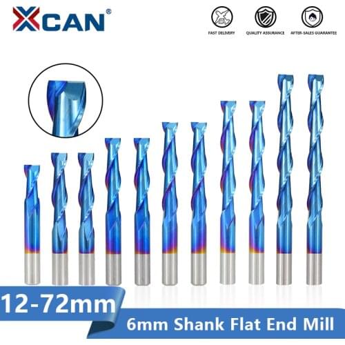 XCAN Flat End Mill 6mm Shank Nano Blue Coated 2 Flute Spiral Milling Cutter Carbide Router Bit CNC End Milling Bit