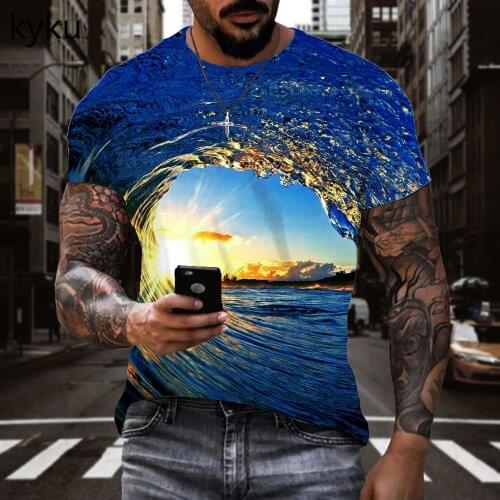 3d Tshirt Waves T shirt Men Ocean Tshirts Casual Sun T-shirts 3d Blue Anime Clothes Mens Clothing Hip hop Printed Slim Big Size