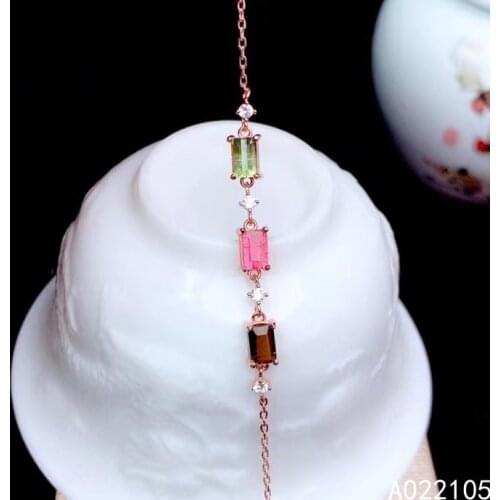 KJJEAXCMY fine jewelry 925 sterling silver inlaid Natural tourmaline women fresh popular square gem hand bracelet support detect