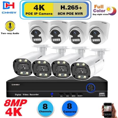 8MP POE Security Camera System Kit 4K 8CH NVR 5MP AI Face Detection IP Camera Color Night Vision CCTV Video Surveillance NVR Set