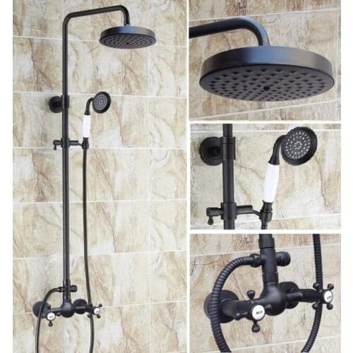 Brass Black Oil Rubbed Bronze Bathroom Rainfall Bath Shower Mixer Tap Faucet Dual Cross Handles Wall Mounted ars495
